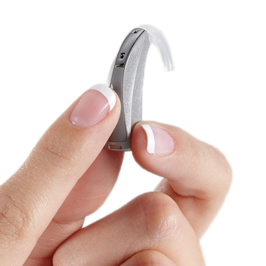 Behind the ear hearing aid in hand